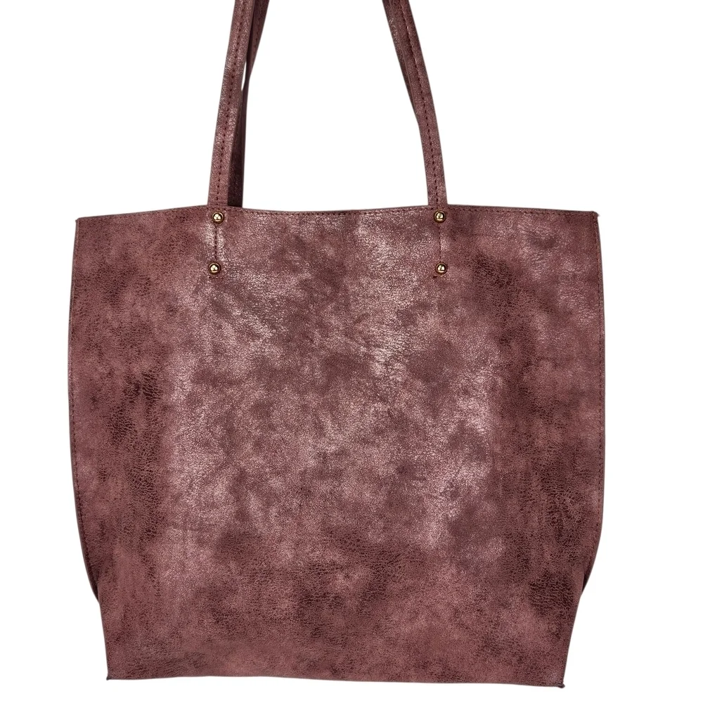 Vegan Leather Tote Bag With Tassel And Gold Trim Large Burgundy